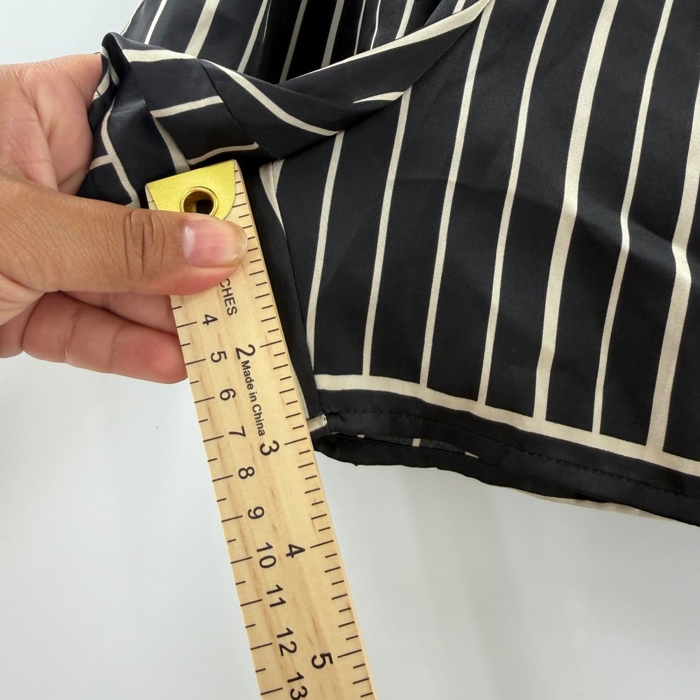 Como Sleep Womens Pajama Shorts Black Cream Striped Satin Drawstring Medium NEW - Picture 7 of 11